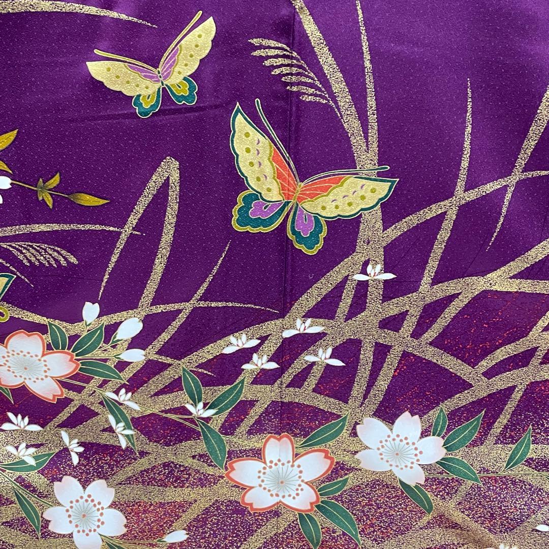 D797 振袖　蝶々　桜　豪華金彩　正絹　着物　袷　極美品