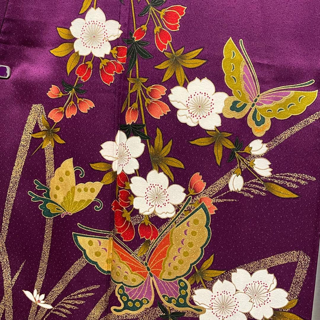 D797 振袖　蝶々　桜　豪華金彩　正絹　着物　袷　極美品