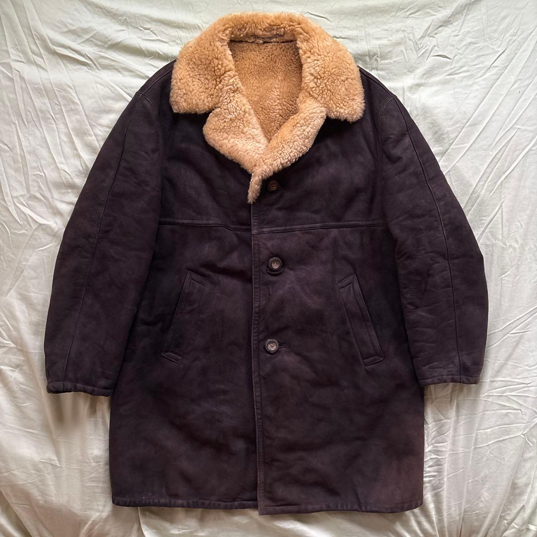 【90s】vintage ブラックムートン ギャングコート 本革 ボア チェーン