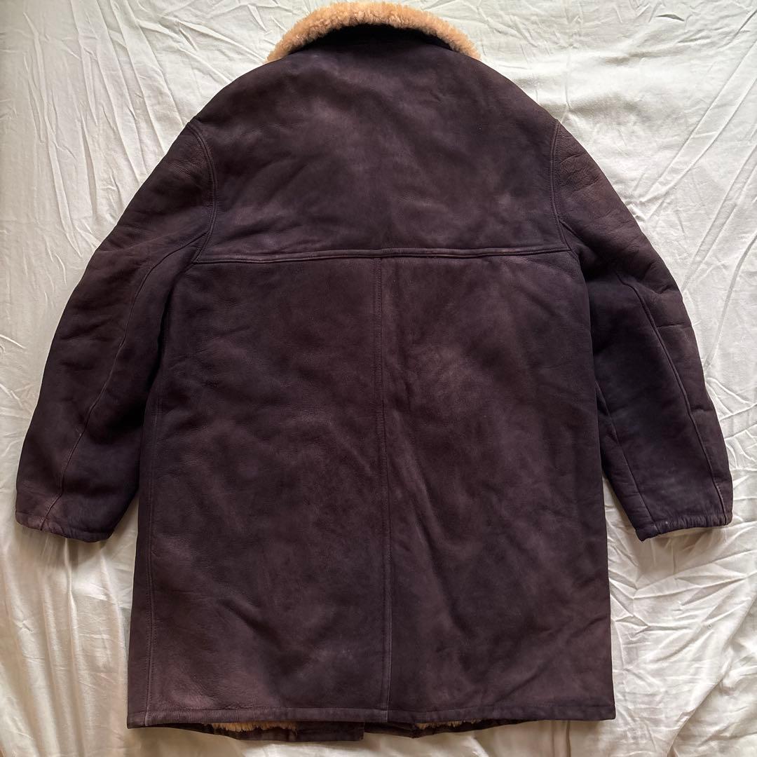 【90s】vintage ブラックムートン ギャングコート 本革 ボア チェーン