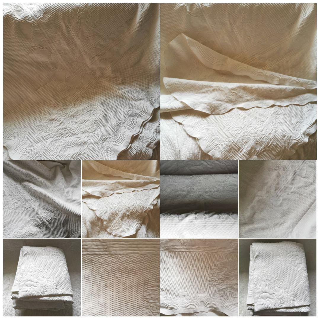 アンティークピケドプロヴァンス 超大判スカラップキルト薔薇＆麦＆花器トラプント風