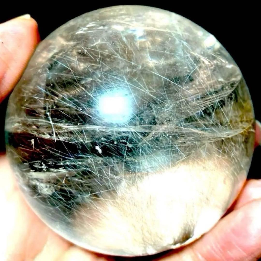 58mm ゴールドルチルクォーツ　丸玉　スフィア　金針水晶