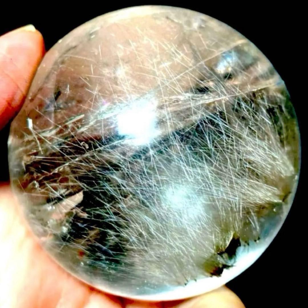 58mm ゴールドルチルクォーツ　丸玉　スフィア　金針水晶