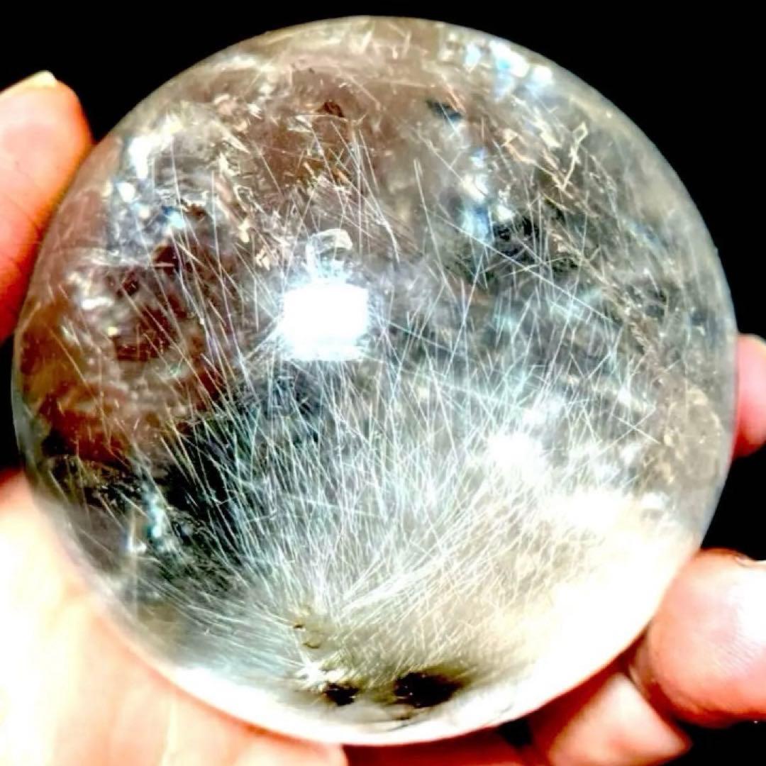 58mm ゴールドルチルクォーツ　丸玉　スフィア　金針水晶