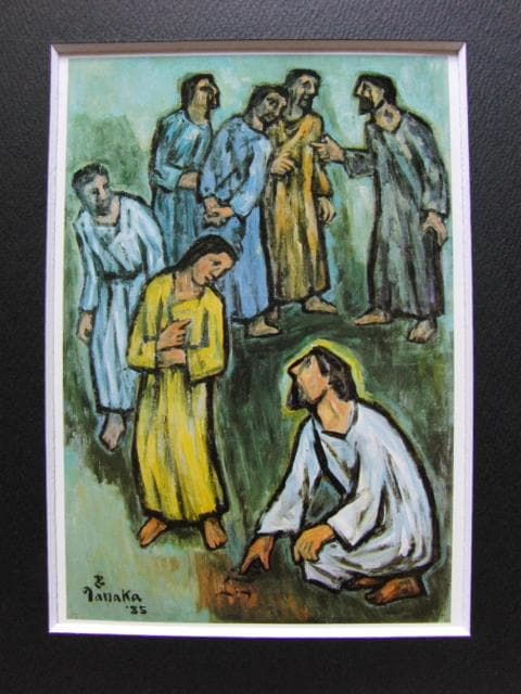 田中忠雄、地に物かく人、希少な画集より、新品高級額・額装付、状態良好