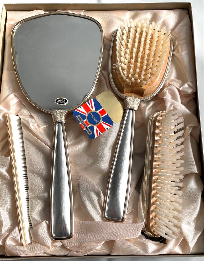 イギリス製 mascot 化粧台セット アンティーク 高級ミラー ブラシセット