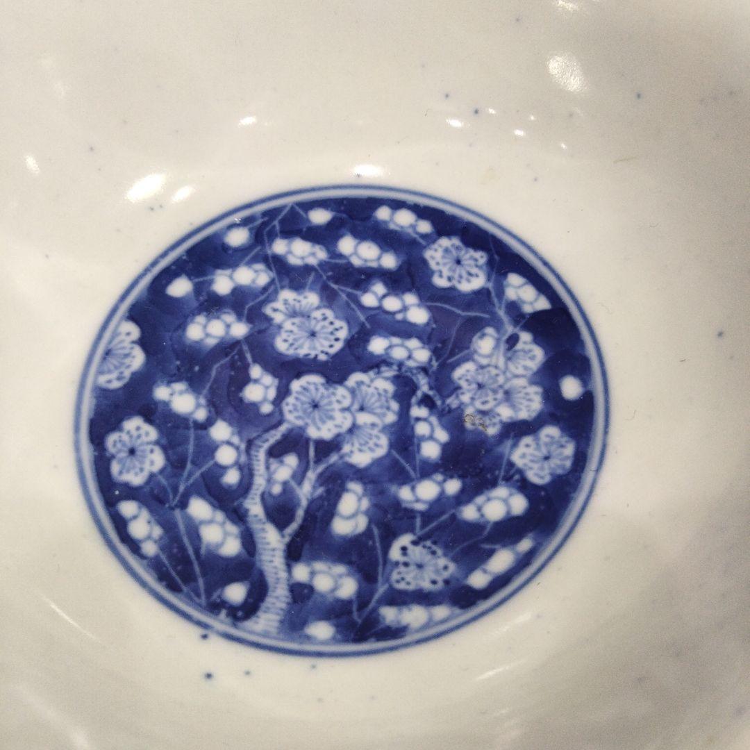 u385 上手 清朝期 古染花青花吹雪画 大振茶碗 鉢 底二輪文 古染付