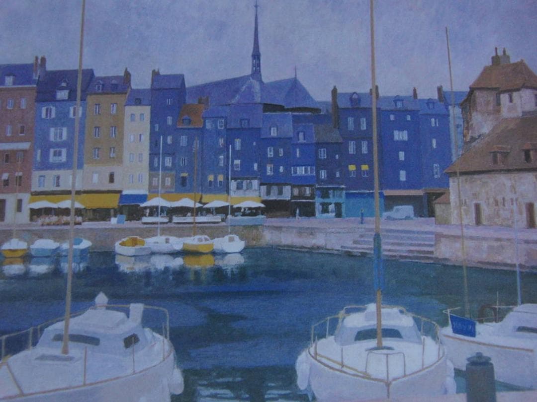 大附晋、【ノルマンディーの港町】、希少な額装用画集より