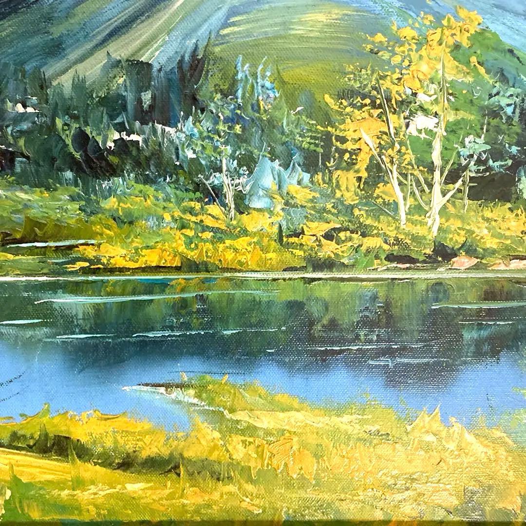 無題　山と湖の風景画　油絵さわやか　サイン有り