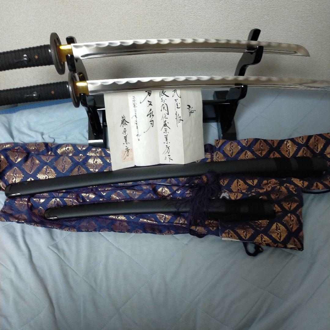 居合刀　模造刀　武蔵拵 二十四代　藤原兼房　日本刀　刀剣　鉄鍔　刀台　保証書