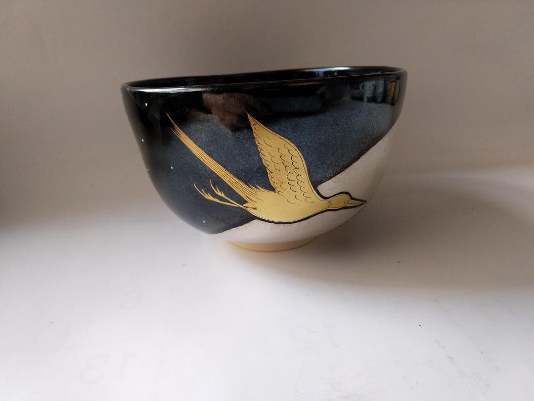 暁窯 岡田暁山 作 色絵鵲橋絵 抹茶碗 茶道具 茶碗 共箱 栞 新品 未使用