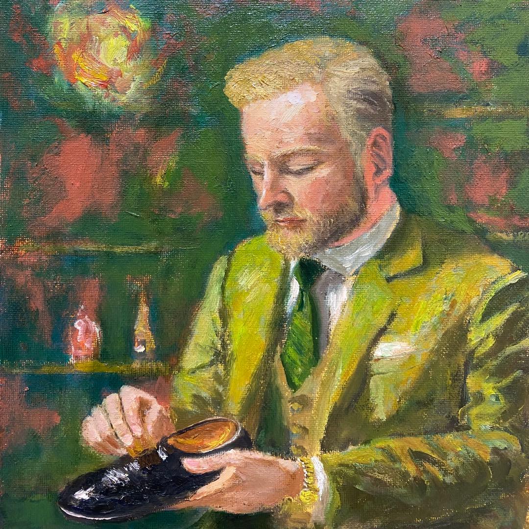 ソラーロスーツの靴磨き職人 F4 油彩画 人物画
