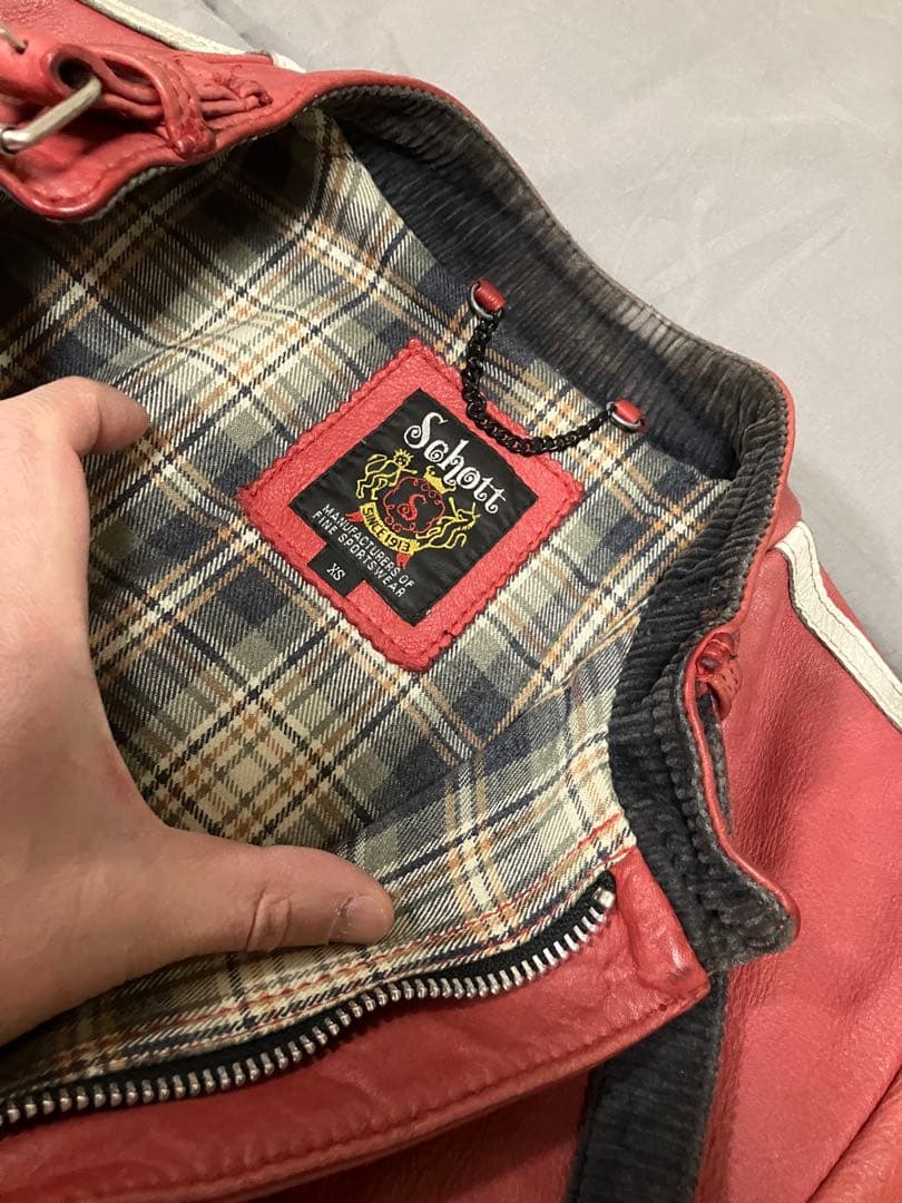 希少 Schottクラシックレーサージャケット レッド XS ラムレザー 羊革