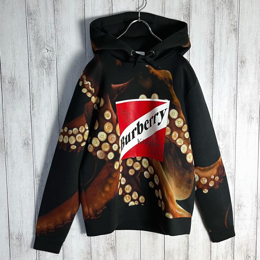 3819【タグ付き・美品】バーバリー☆総柄入りパーカー ビッグロゴ 即完売