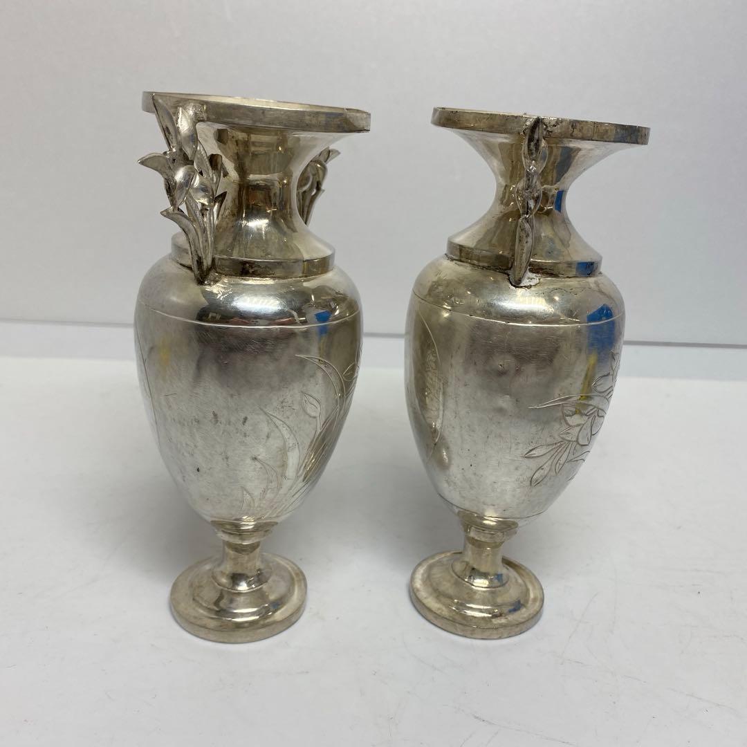 中国清時代　銀製　花器一対　248g 東さ8-0107☆2F