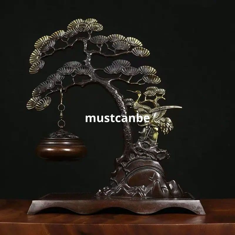 銅製 松鶴延年弔炉薫香炉 客間 茶台 書房 事務室 迎客松掛炉 工芸品装飾品置物