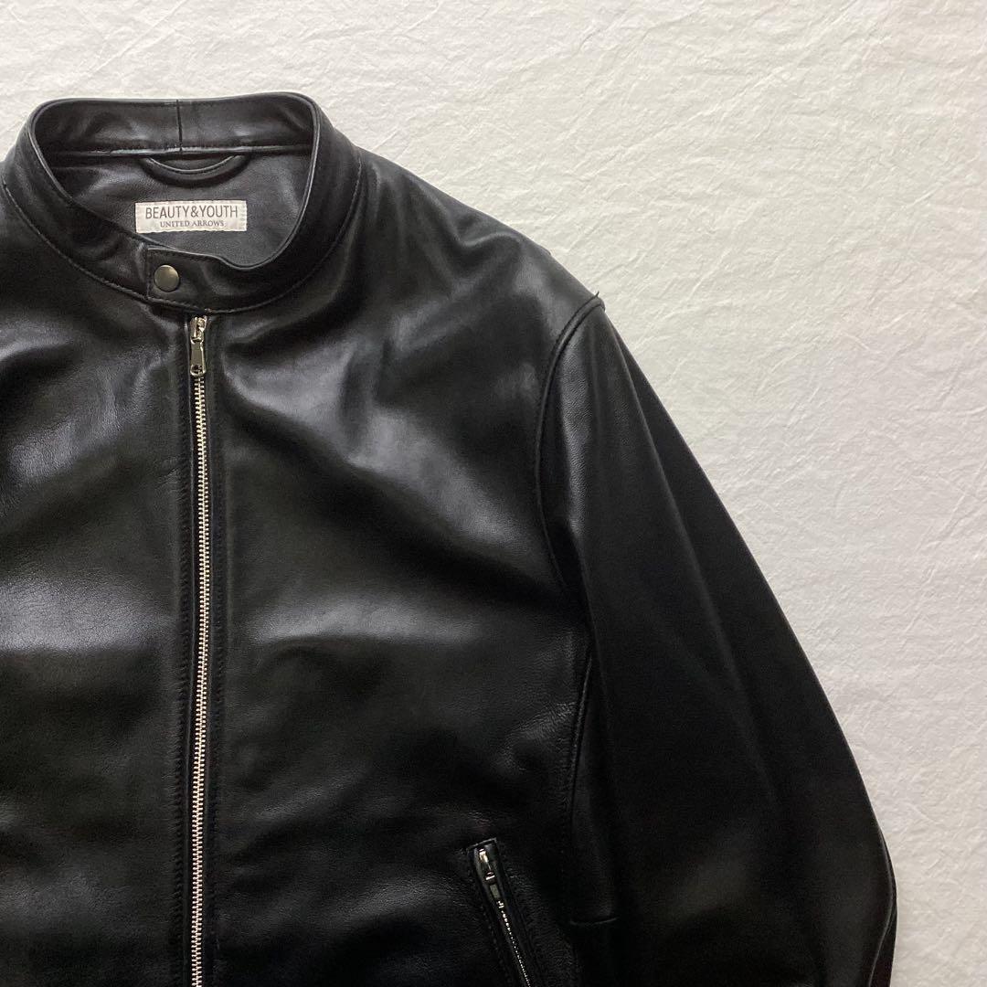 B&Y ラムレザー シングルライダースジャケット ブラック XL