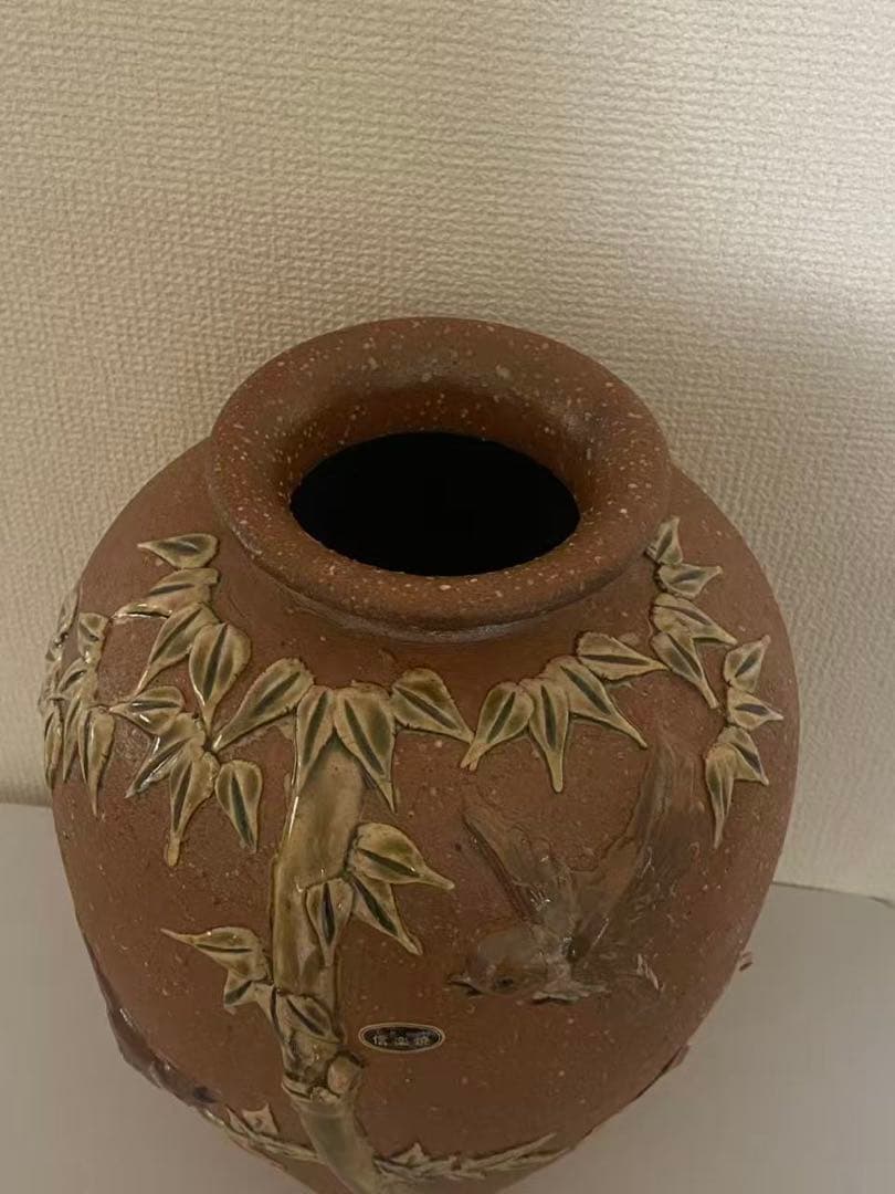 信楽燒 西尾紫行作竹雀在銘 大壺古美術/時代物 希少品