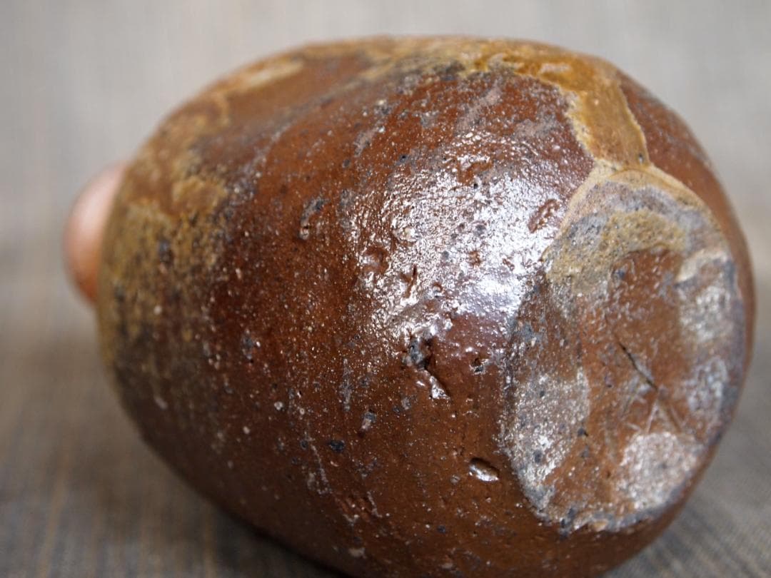 人気作家★森本良信【師：安倍安人】★備前【窯変蕪】徳利★共箱・布・栞