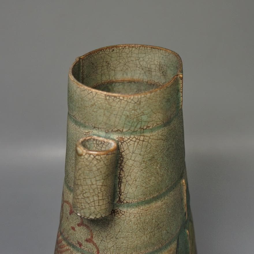 花と子供 陶器瓶　柴窯瓶　飾り壺　花瓶