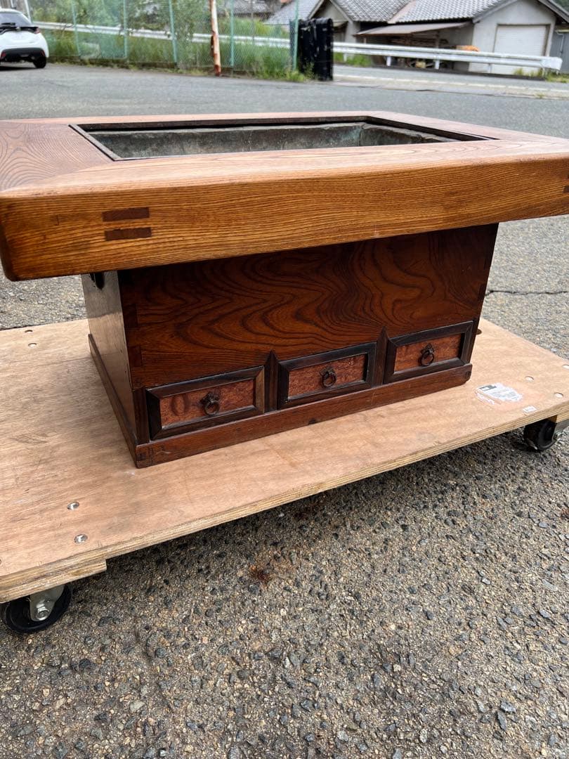 長火鉢　火鉢　囲炉裏座卓 引出し付き　灰付き　ローテーブル