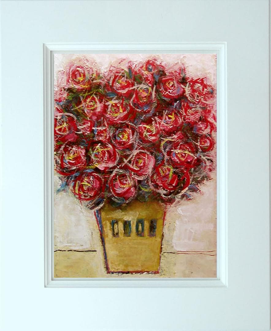 油絵 菅家令子 絵 絵画インテリア額付(青緑＋金色の枠)uF6-110902ばら