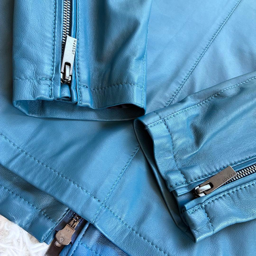 新品タグ付　ジョゼフオム　ライトラムナッパレザー ライダースジャケット 青色　L