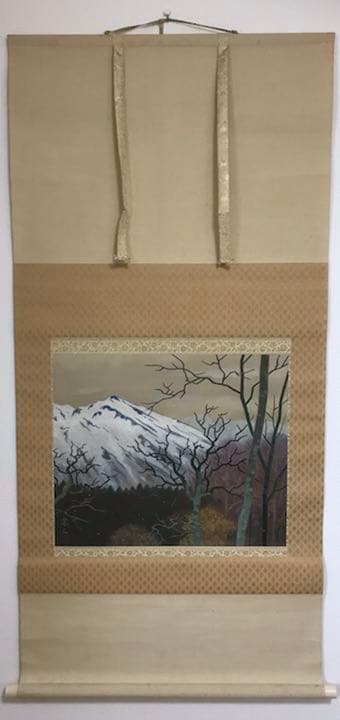 掛け軸　「雪嶺」　設色山水画　書斎飾り