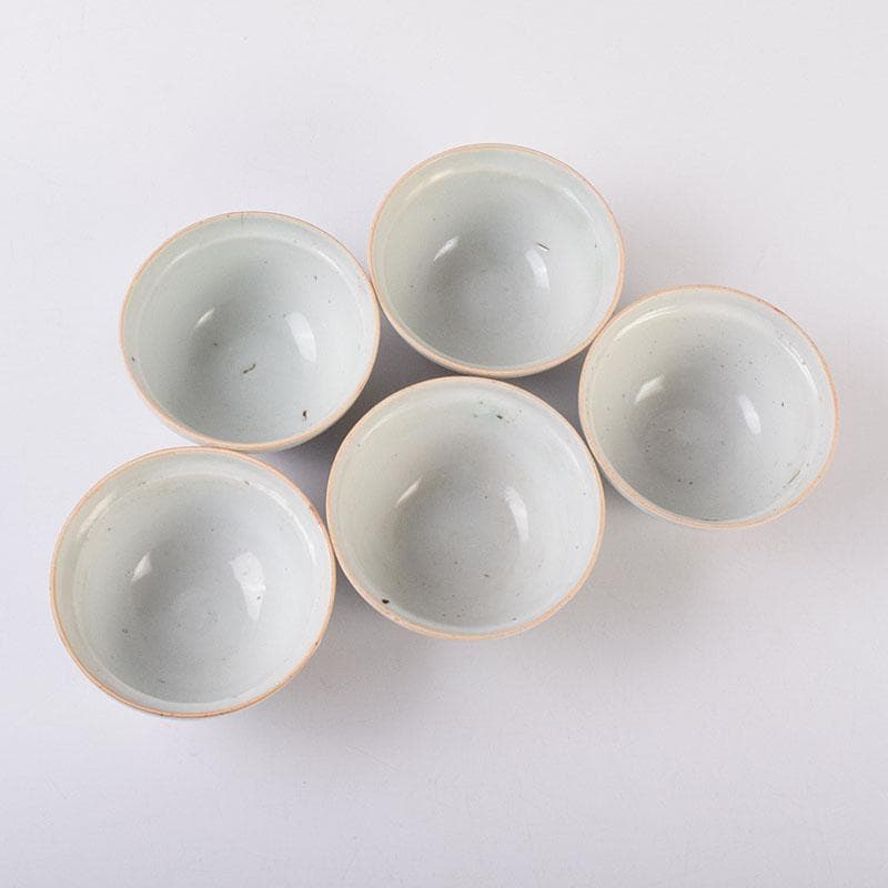 中国　南京赤絵　梅文　煎茶碗　五客　時代箱　V　R9030