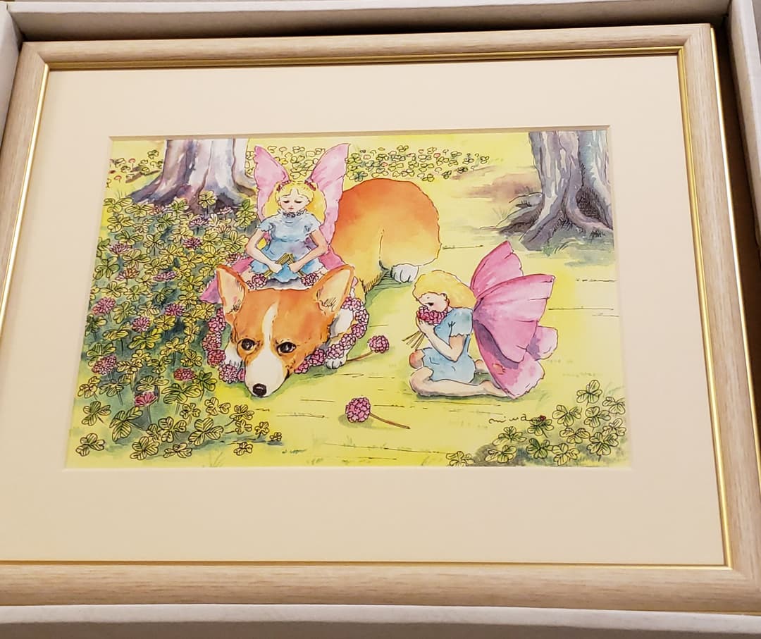コーギーのプリント画　コーギーと妖精