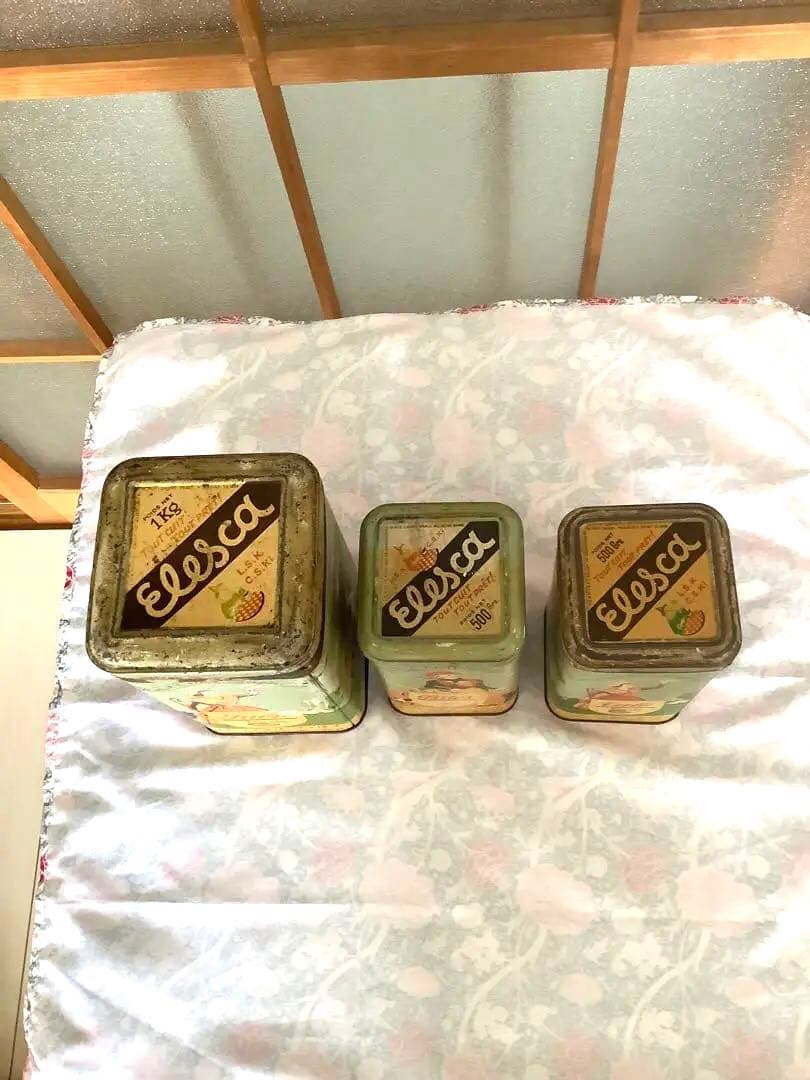 フランス　アンティーク　TIN ティン缶　キャニスターセット　elesca