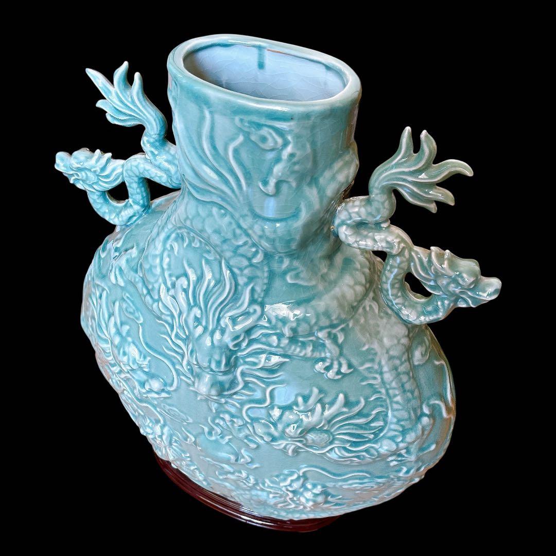 龍図 青磁 大花瓶　花器　花瓶　壷　青瓷 古美術 骨董品