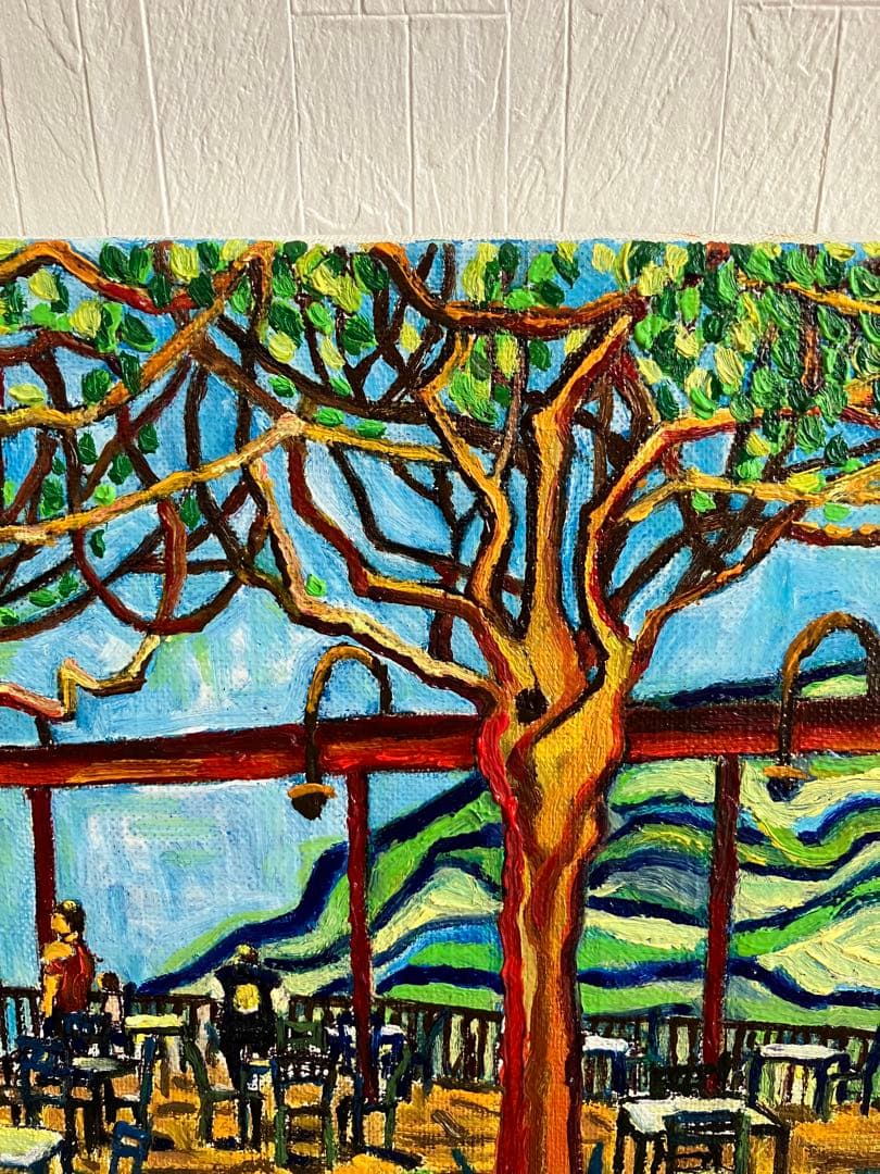 油彩画　油絵　絵画　カフェテリア　M8号　ヨーロッパ風景画