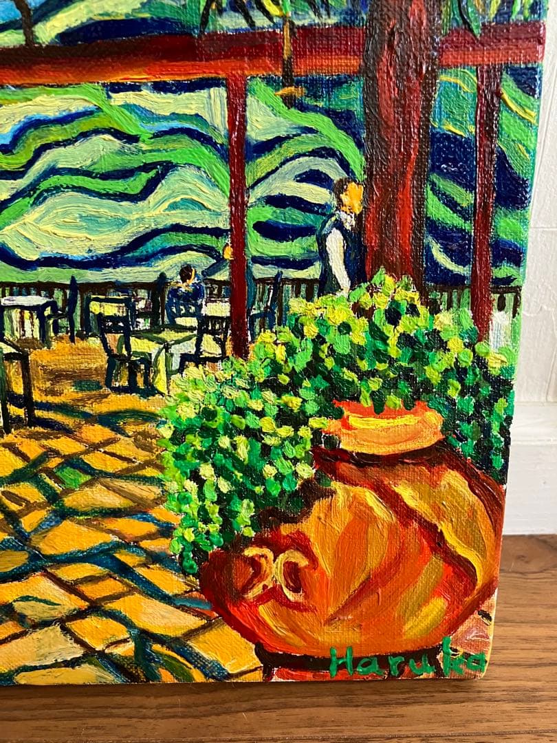 油彩画　油絵　絵画　カフェテリア　M8号　ヨーロッパ風景画