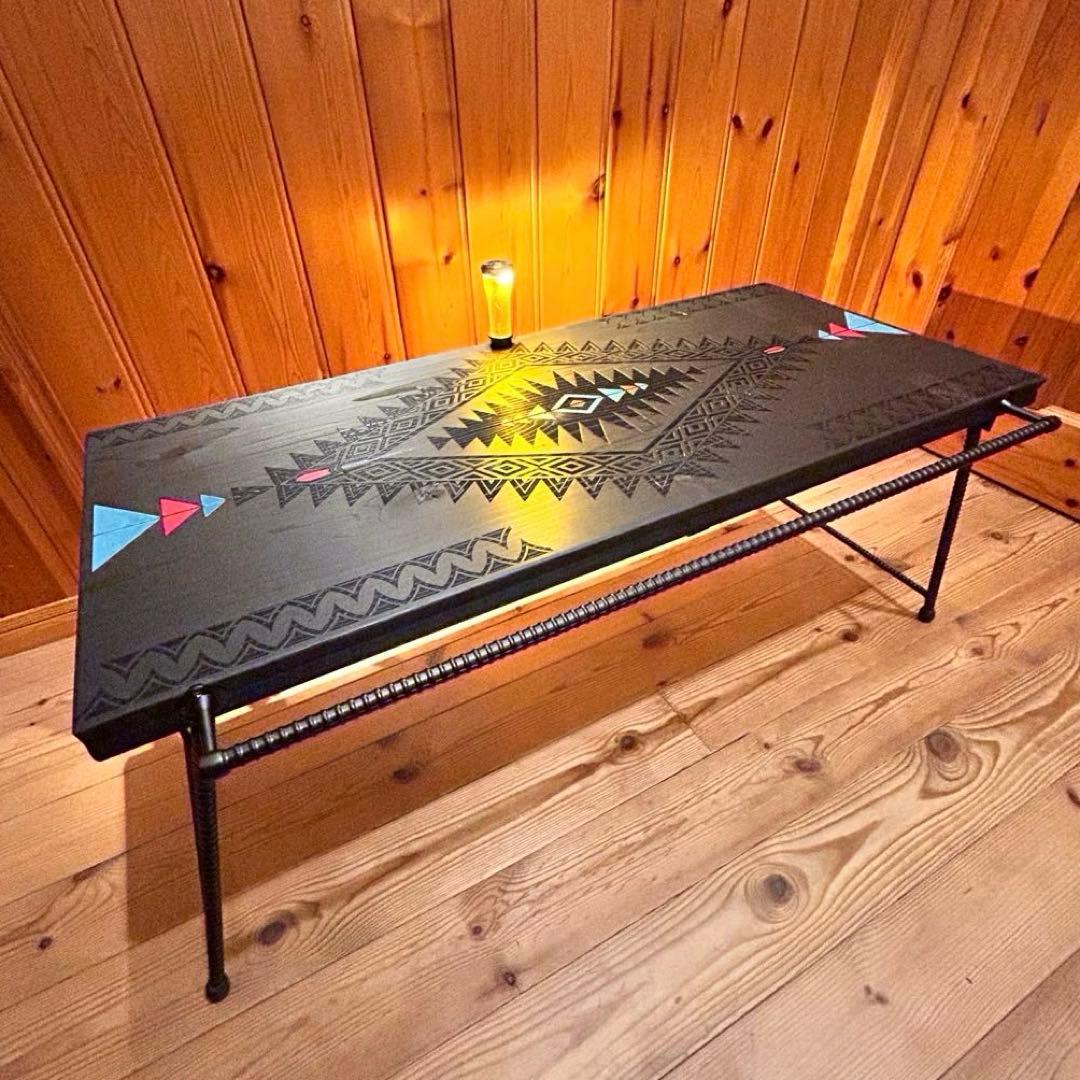 No.565 アイアンローテーブル オルテガテーブル　ネイティブ柄