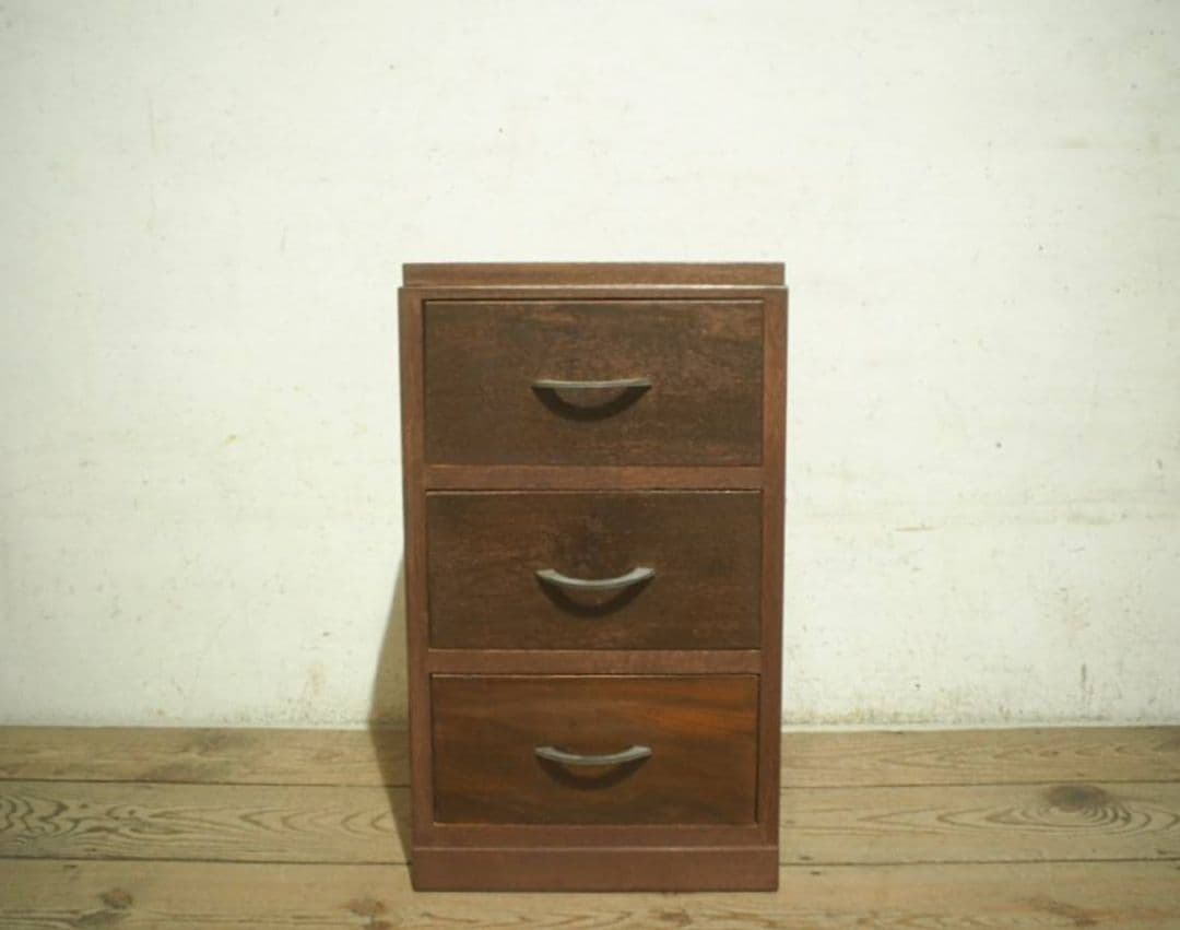 1109 ヴィンテージ　ラワンの袖机　サイドテーブル　収納棚　引き出し　レトロ