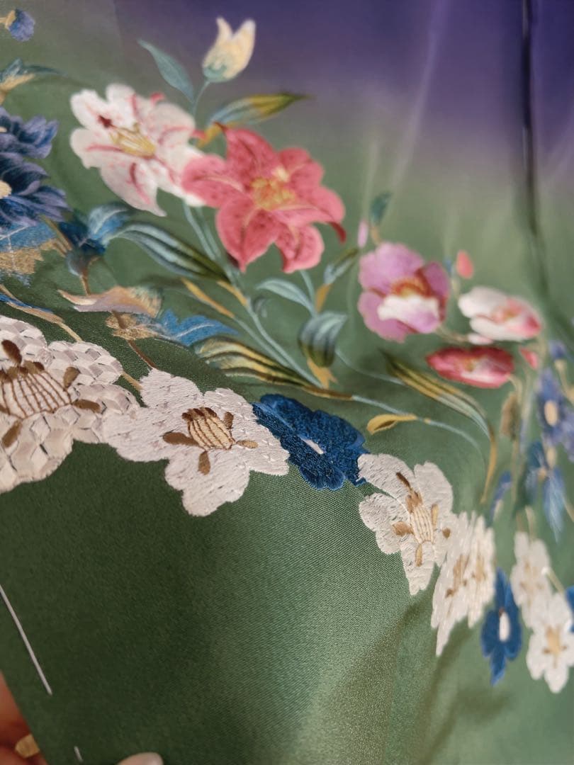 [未使用] 未仕立て 振袖 仮絵羽 刺繍 フラワーシーズン 着物 訪問着