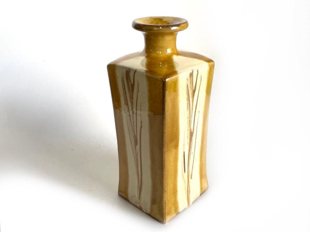 陶芸家　船木研兒　船木研児　舩木　黄釉流紋花瓶　角瓶　花入　花器　民芸　民藝