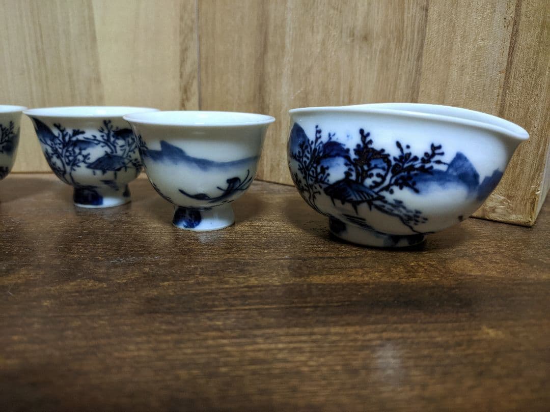 京焼 帝室技芸員 清風 与平 山水 染付 煎茶碗 茶杯 湯冷まし 煎茶道具 茶器