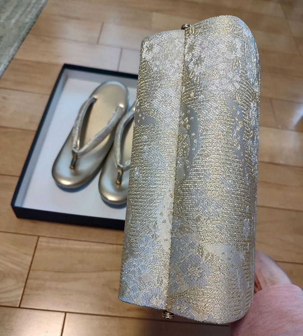 金色刺繍の和装用バッグと草履セット　和装バッグ草履セット　結婚式　入学式
