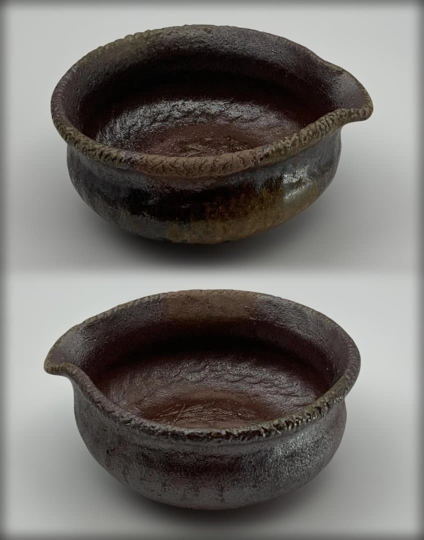 Okuman 入江光人司 備前手造榴摘み宝瓶湯冷まし煎茶碗 共箱/共布/栞