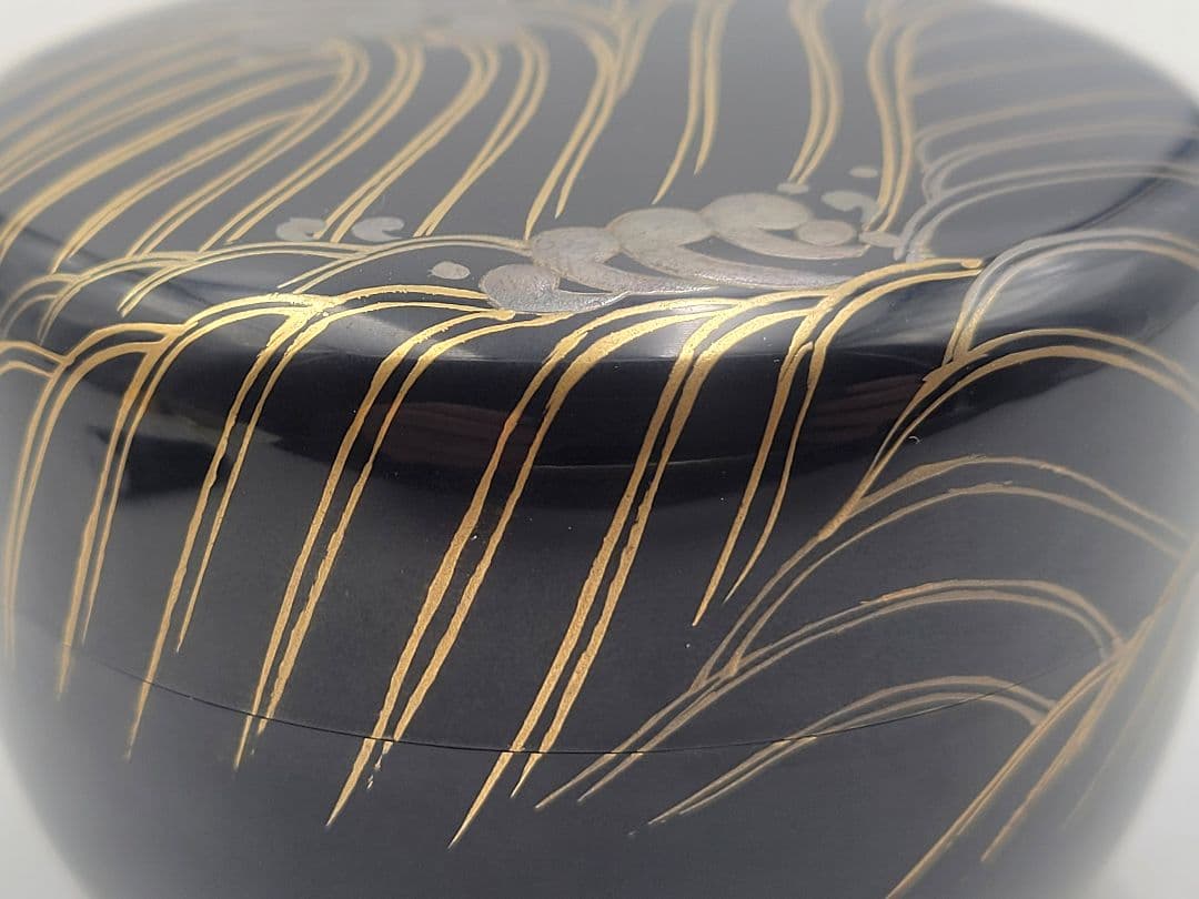 茶道具　平棗　越山作　波模様蒔絵　合わせ箱