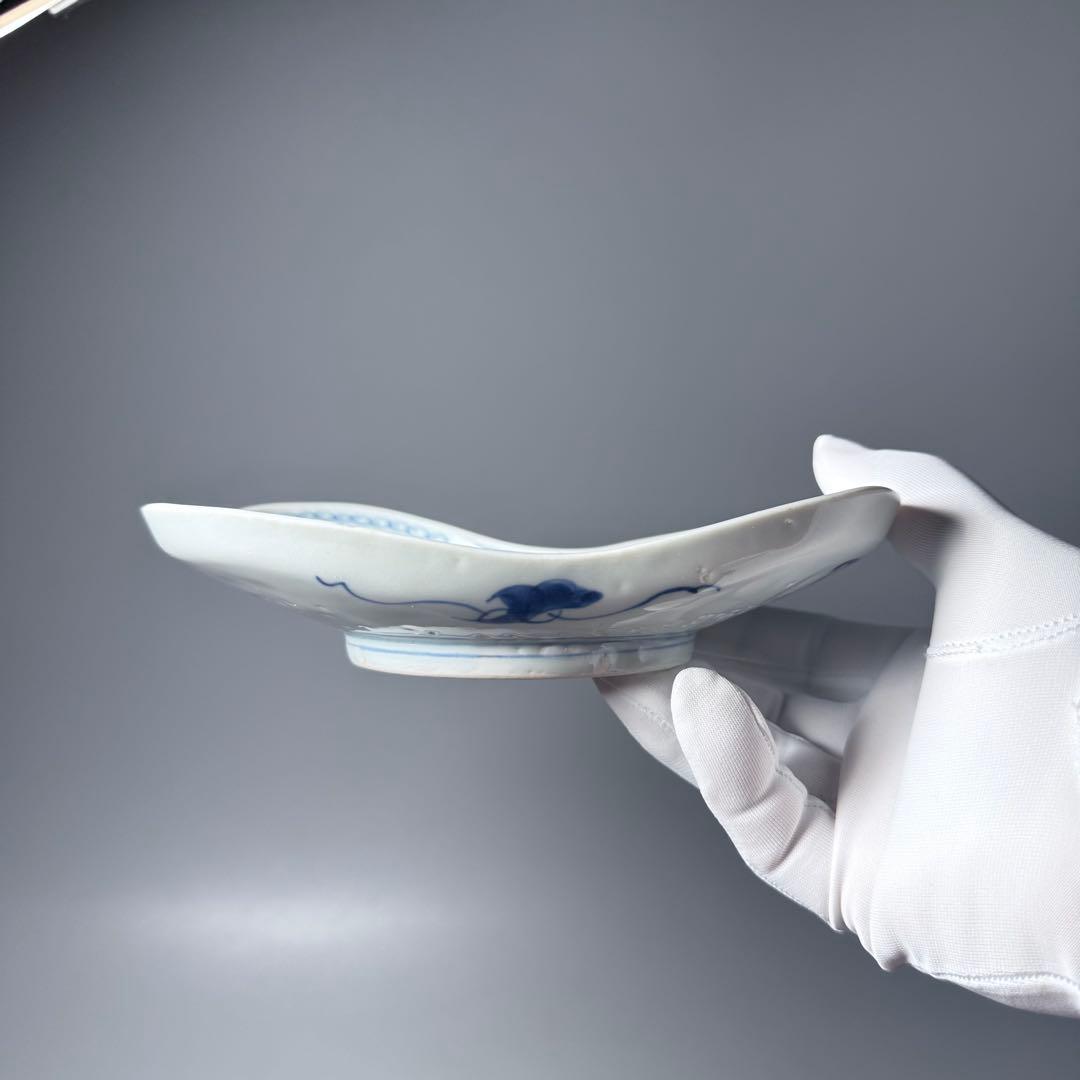 古伊万里　染付龍文様軍配形皿　五客　古美術　古陶を楽しむ　江戸時代