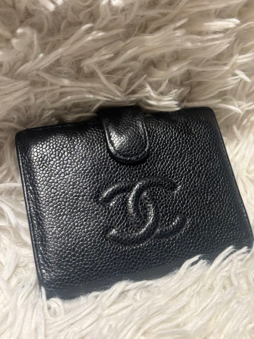 シャネル ココマーク 二つ折り財布 がま口　ブラック