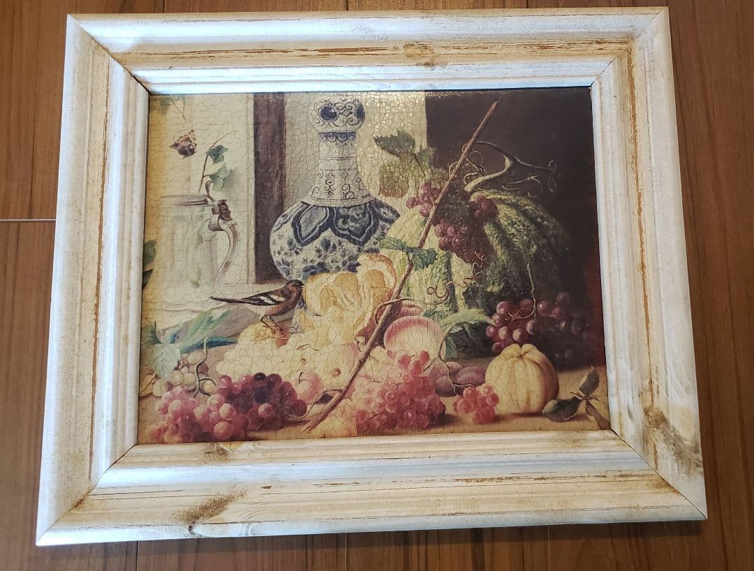 イギリス発!オレオグラフィー 油絵風アート花と果物の静物画・イギリス輸入・額付き