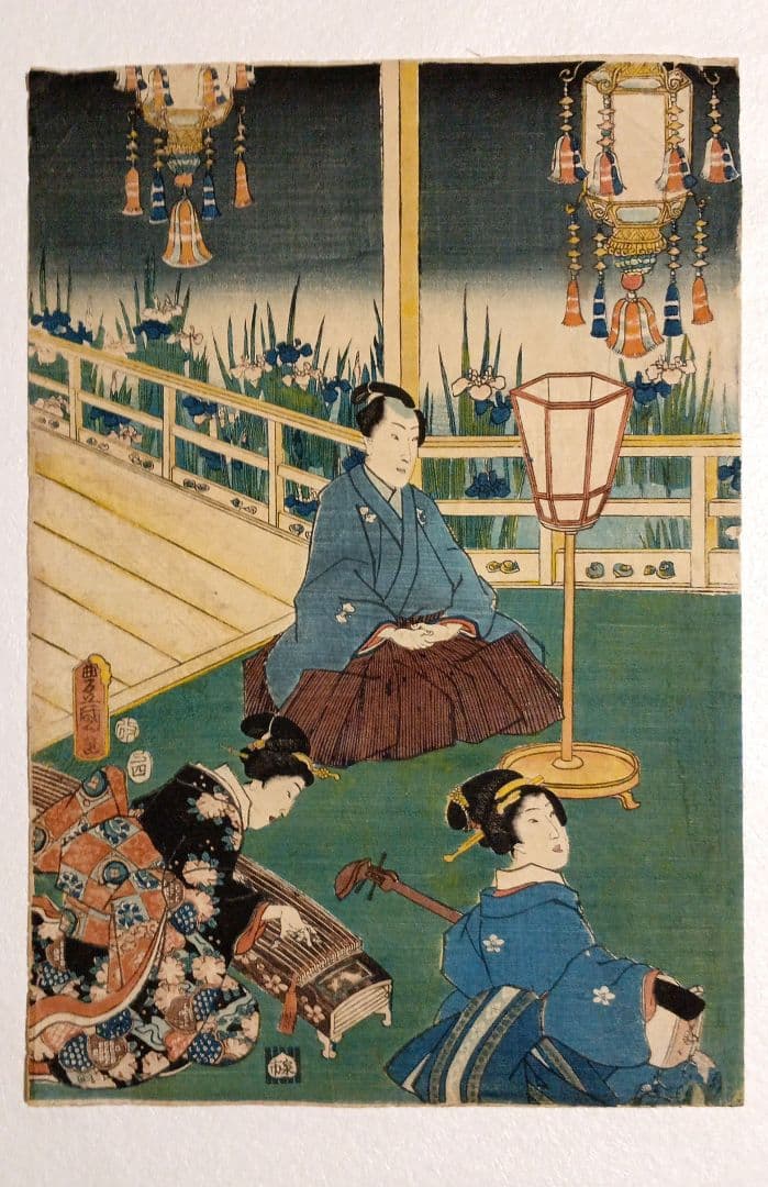 浮世絵版画、花菖蒲由縁色廓三枚綴り 三代歌川豊国画安政四年出版No2