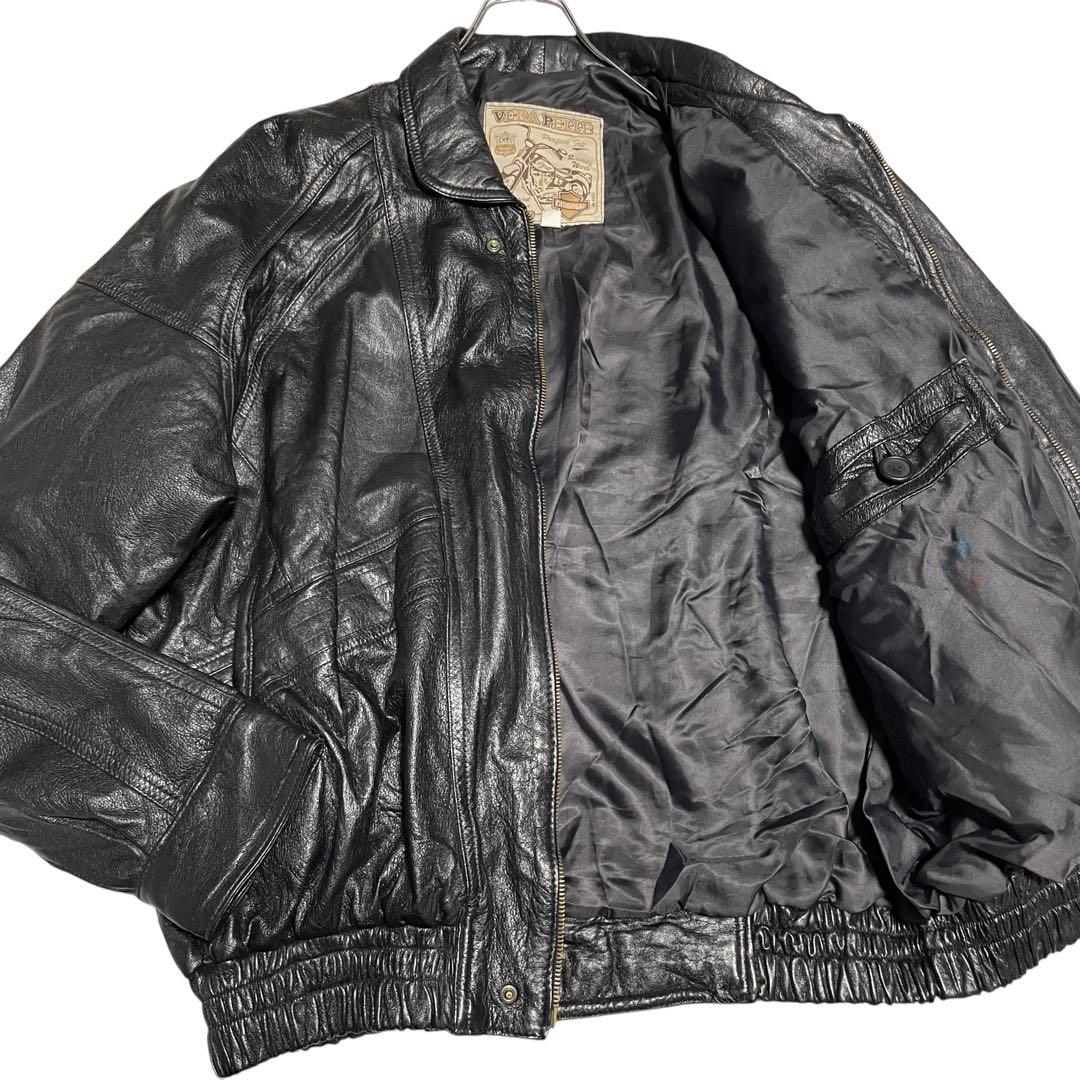 【大きいサイズ×イタリア製】本革リアルレザーシングルライダースジャケット 黒XL