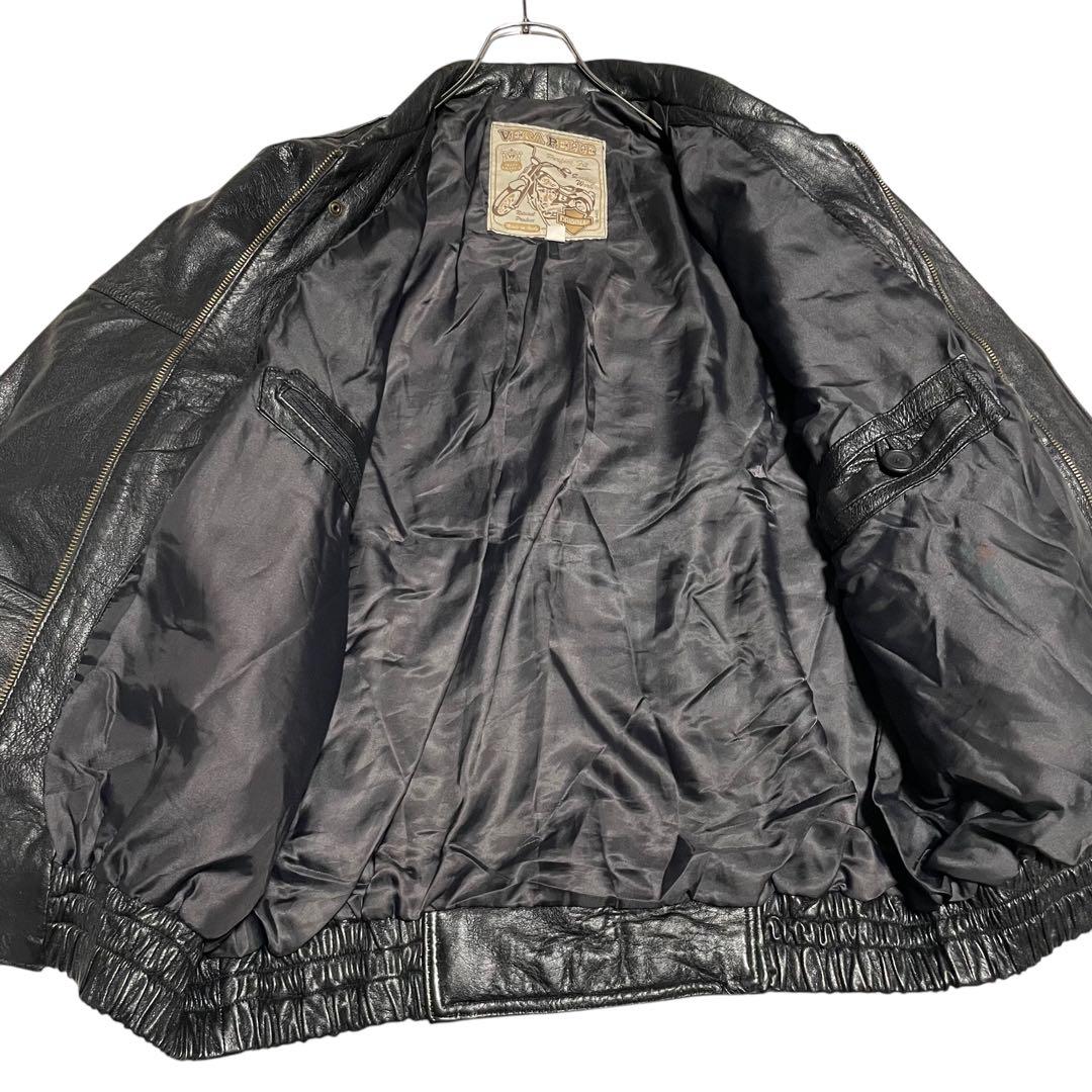 【大きいサイズ×イタリア製】本革リアルレザーシングルライダースジャケット 黒XL