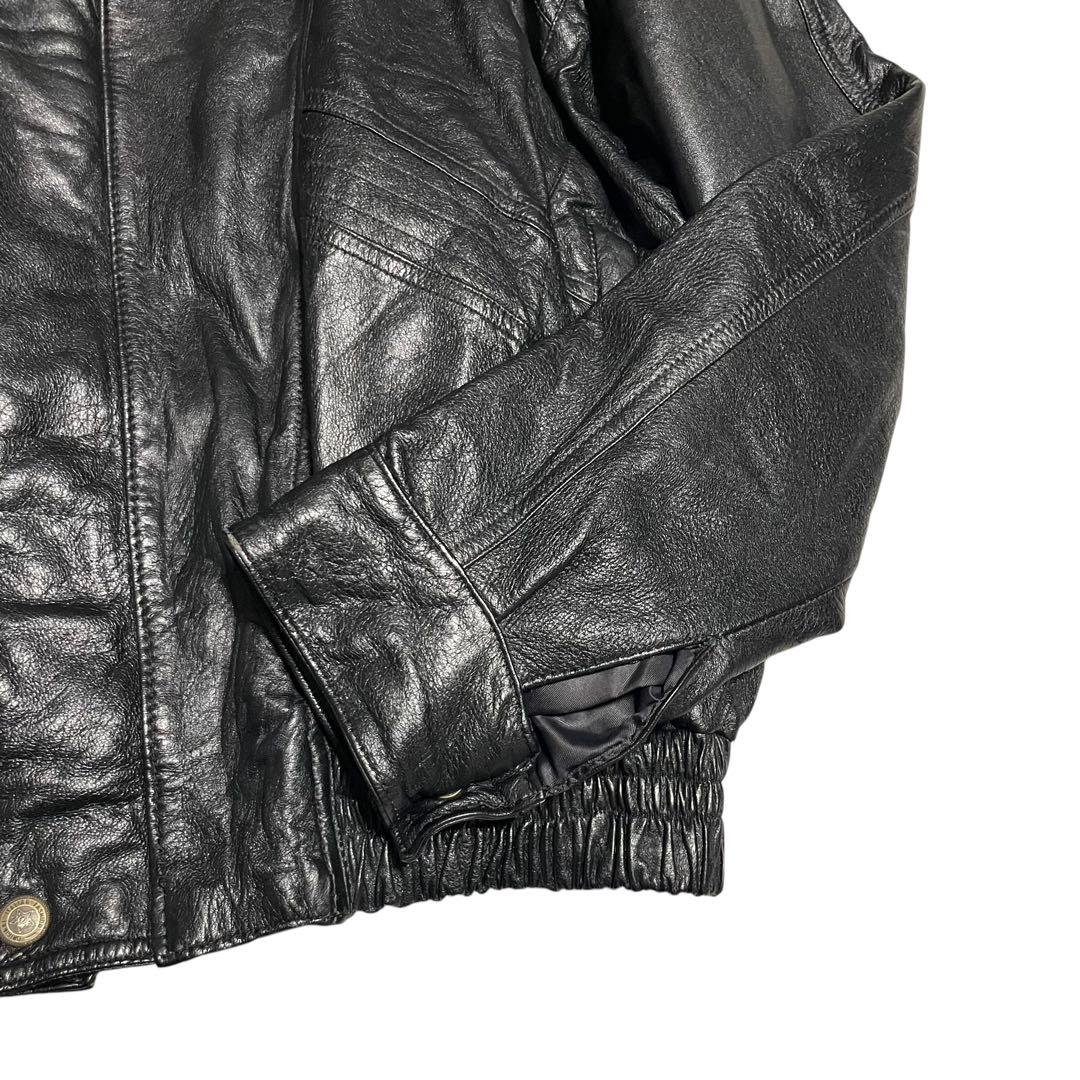 【大きいサイズ×イタリア製】本革リアルレザーシングルライダースジャケット 黒XL