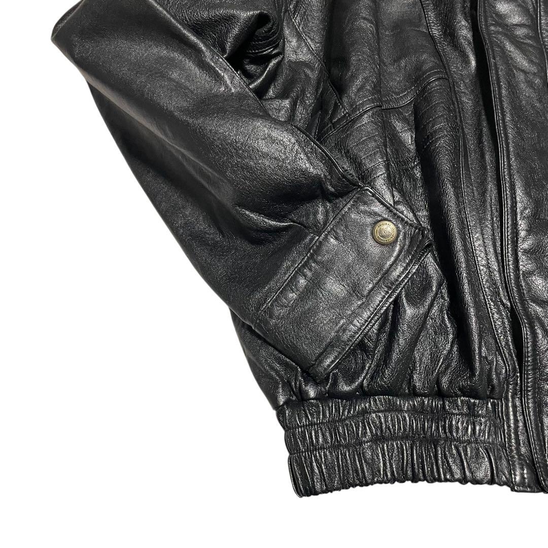 【大きいサイズ×イタリア製】本革リアルレザーシングルライダースジャケット 黒XL